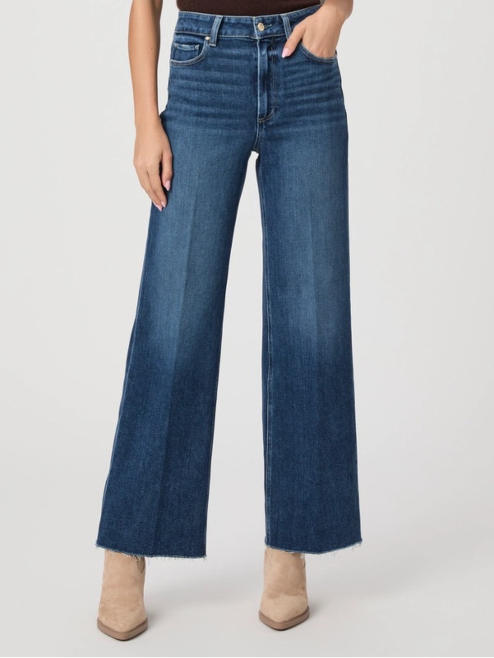 SOLD - Paige Anessa Wide Leg Jeans Size 29x31 Medium Wash Blue Raw Hem Casual